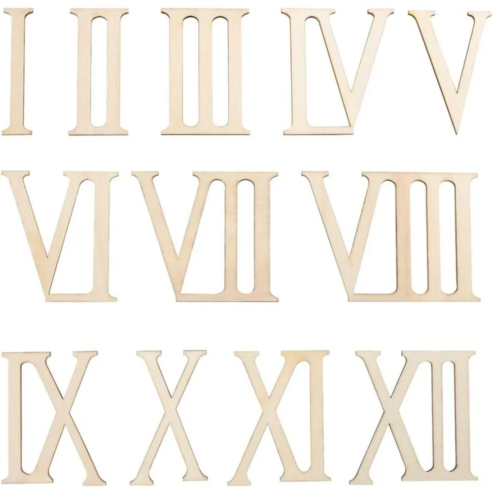 24pcs Unpainted Wooden Roman Numerals Shape Unfinished Wood Cutouts for Craft Wood Embellishment-2.7 Inch Height