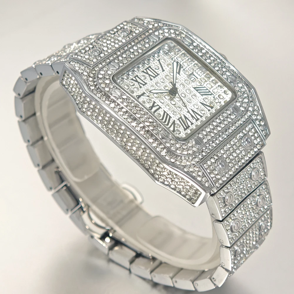 2025 핫세일 아이스드 워치 남성용 패션 방수 쿼츠 시계 남성 힙합 풀 다이아몬드 주얼리 손목시계 드롭쉬핑