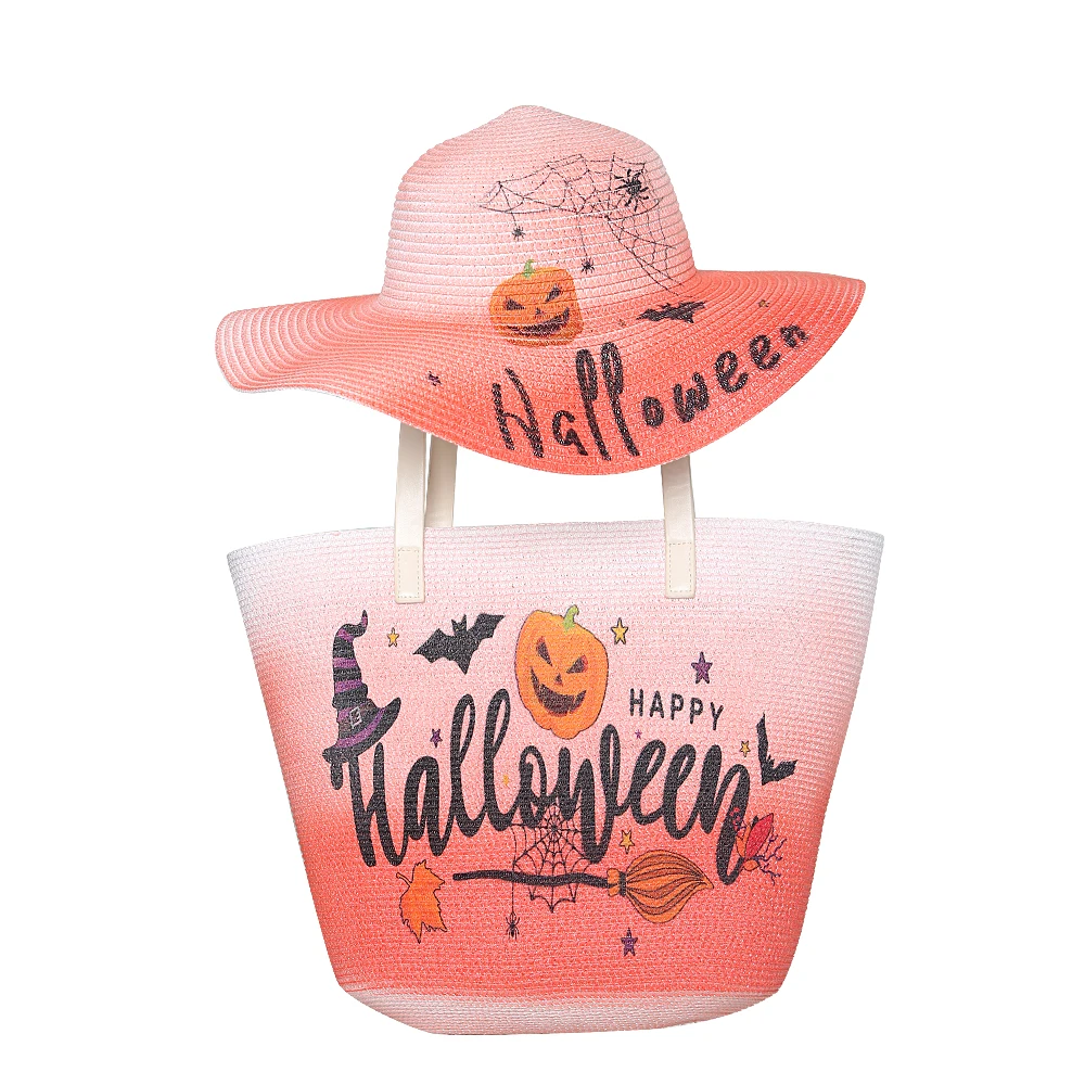 Halloween Women's Dress Up Set Straw Hat Handbag Bridal Wedding Headwear Accessories Holiday Sunshade Hat Beach Storage Bag