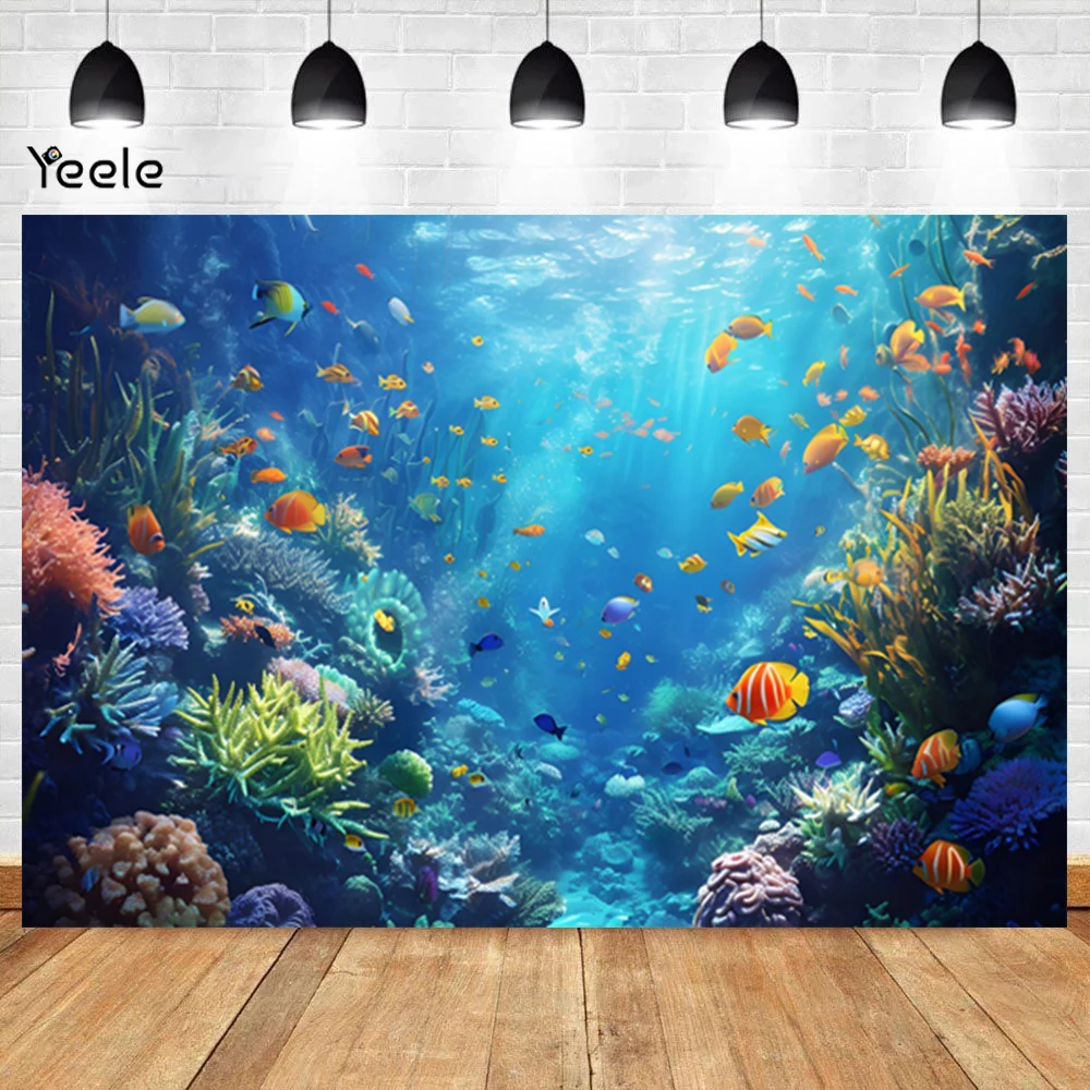 Underwater World Aquarium Coral Reef Background Tropical Fish Kids Birthday Party Ocean Theme Baby Shower Backgdrop Studio Prop