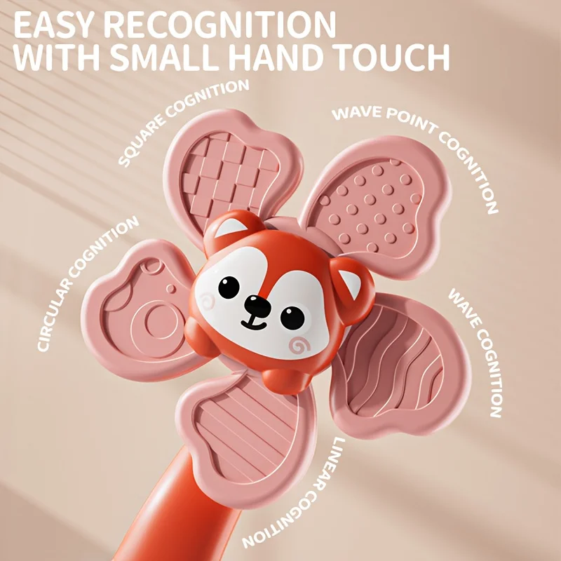 Baby Suction Cup Windmill Toy - Manual Rotating Wind- Spinner with & Bear Animal Shapes, Sensory Motor Skills Development