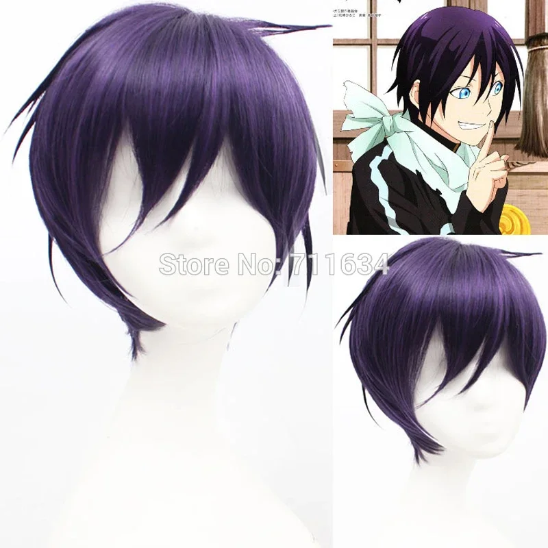 Anime Styled Black Purple Noragami yato short Synthetic Hair Cosplay Costume Wig   Wig Cap