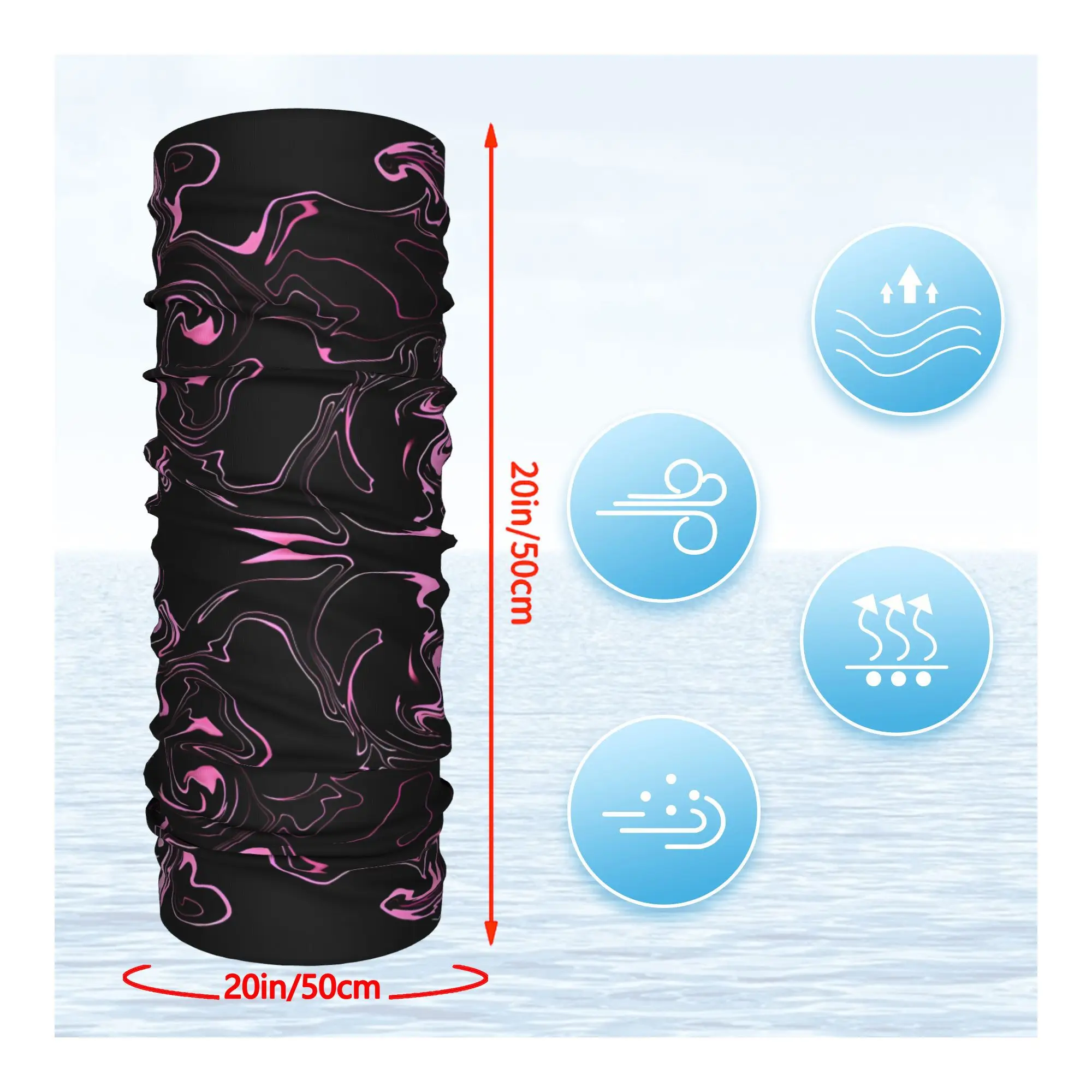Neon Pink Black Liquid Waves Wrap Scarf Balaclava Cycling Unisex Adult Breathable