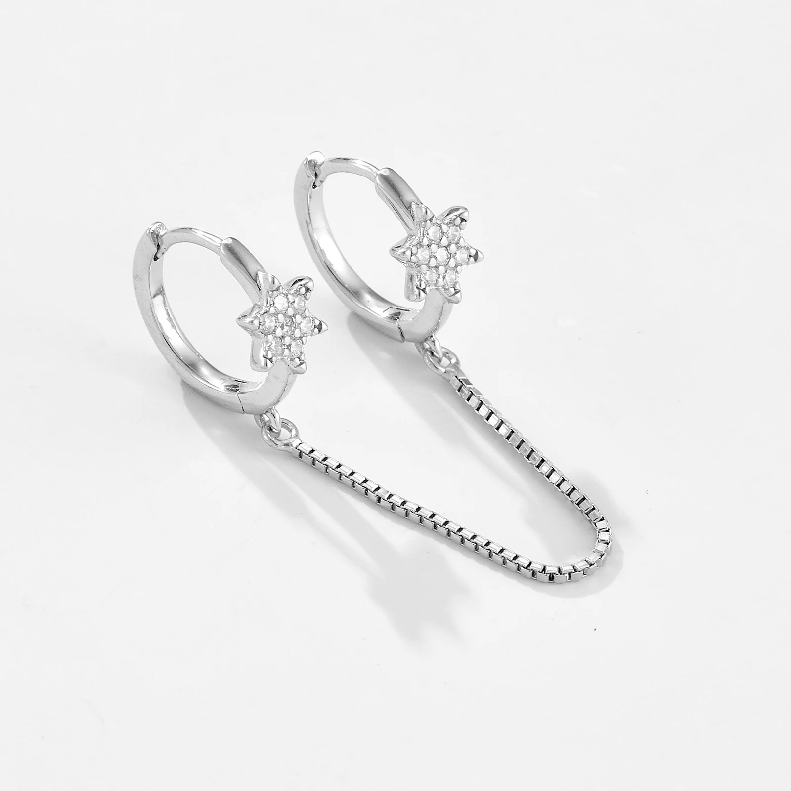 ANDYWEN-pendientes de plata de ley 925 para mujer, aretes con forma de estrella de oro, Circonia cúbica, aros de cadena, joyería de lujo