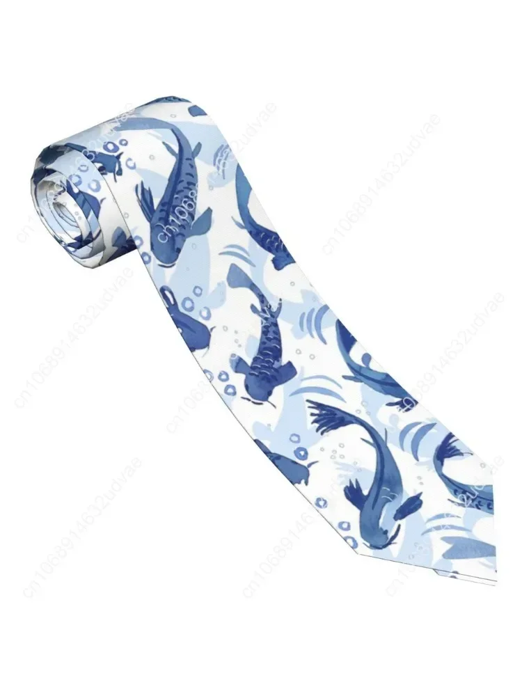 

Koi Fish Dance Men Neckties Slim Polyester 8 cm Classic Blue Delft Neck Tie for Men Suits Wedding Accessories Office