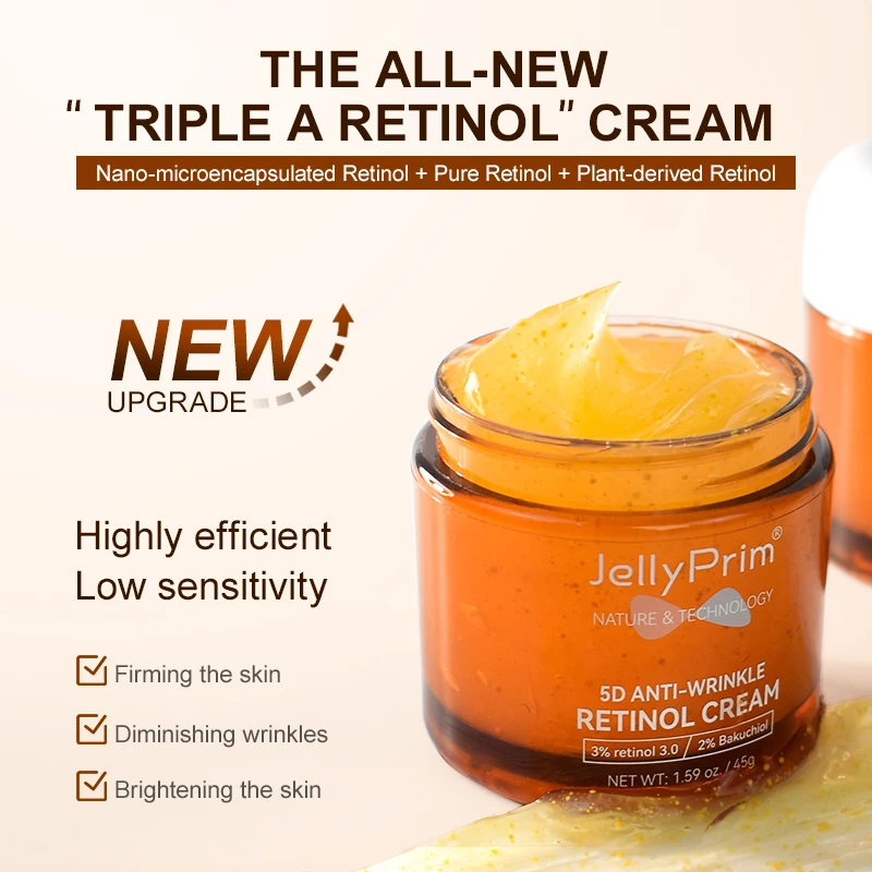 Jellyprim Retinol Face Cream Dark Spot Removal Anti-Aging Wrinkle Remove Firming Lifting Whitening Moisturizing Skin Care