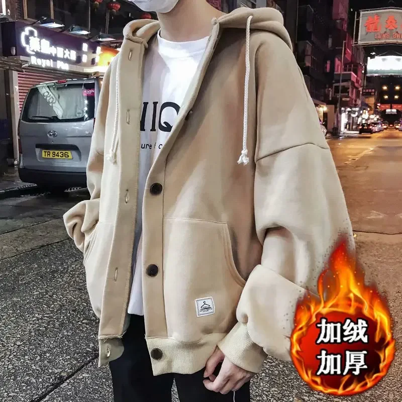 Autumn Winter New Korean Style Hooded Jacket for Men Fashion Casual Loose Oversized Hoodies Sweatshirt Coat Y2k Streetwear