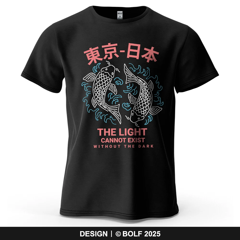 Two Carps Tokyo Style Printed Men's T-Shirt 100% Cotton Oversized Oriental Element Graphic Tees for Women Tops Tees Streetwear