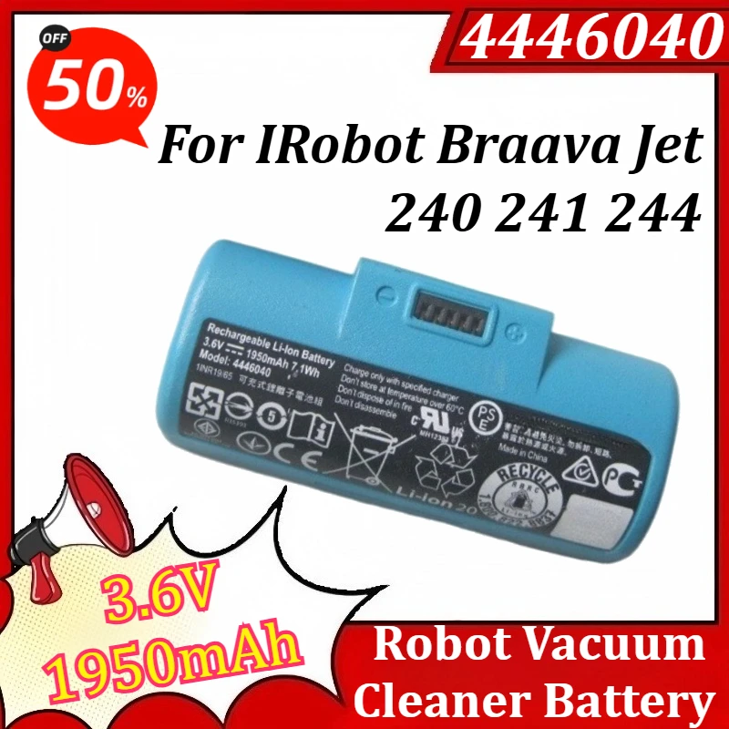 

4446040 3.6V 1950mAh Robot Vacuum Cleaner Battery for IRobot Braava Jet 240 241 244 Rechargeable Battery