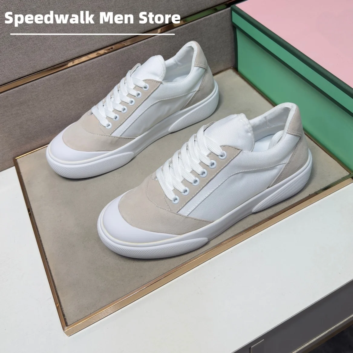 Men Color Block Patchwork Casual Sneakers Thick Sole Breathable Canvas Skate Shoes Fashion Lace Up Walking Trainers Daily Wear