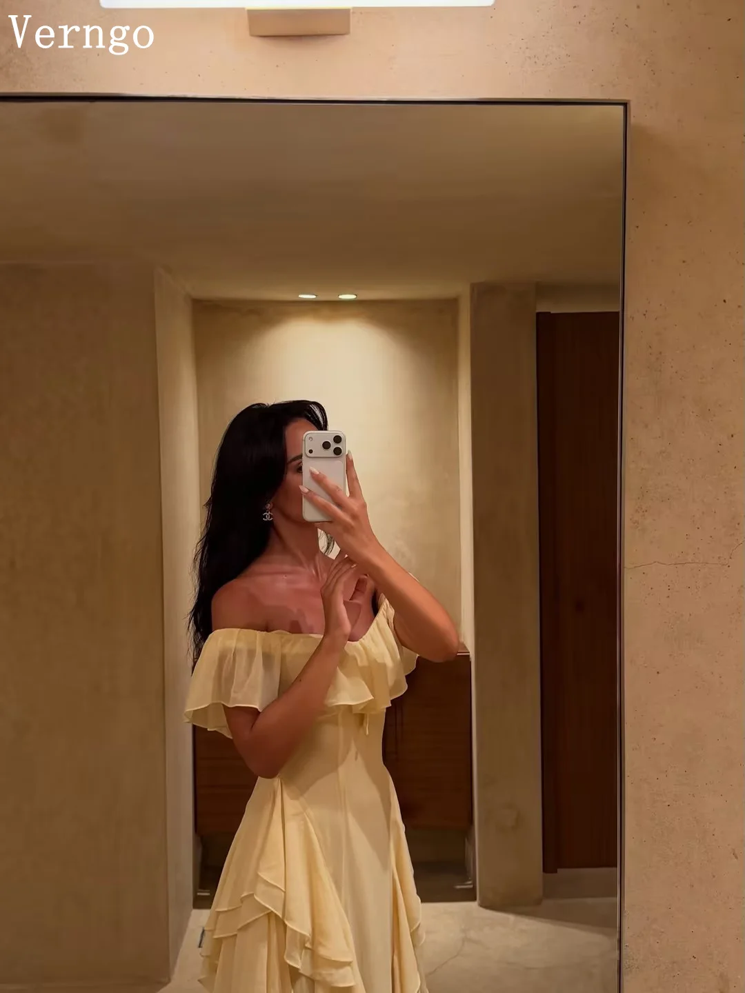 Verngo Blush Yellow Evening Dress Off The Shoulder A Line Tiered Ruffle Party Gowns Women A Line Pleated Prom Gowns Customized