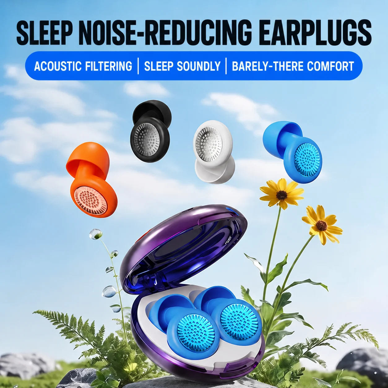 Olyga Reusable Noise Reducing Earplugs for Sleeping Soft Silicone Ear Plugs with Acoustic Filter Carry Case and Anti-Loss Cord
