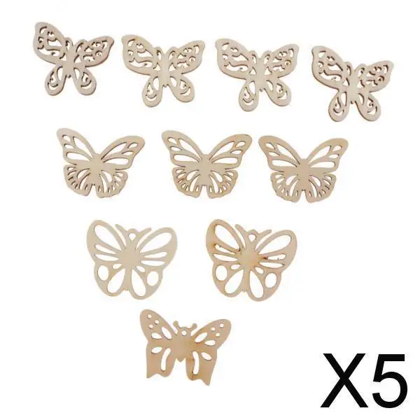 5X 10 Pieces Butterfly Shape Hollow Wooden Pieces Embellishments Crafts