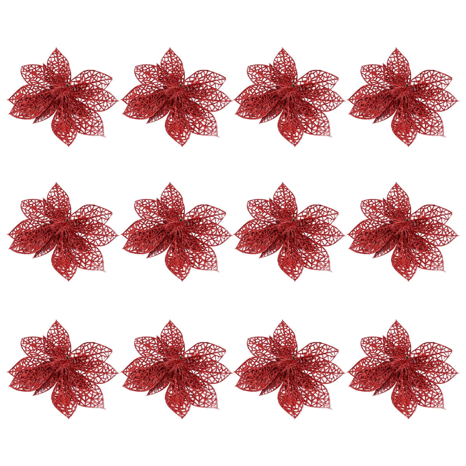 

24Pcs Christmas Tree Plastic Simulated Red Flowers Garland Wreath Fake Flower Decorations for Home Wedding Party Festive