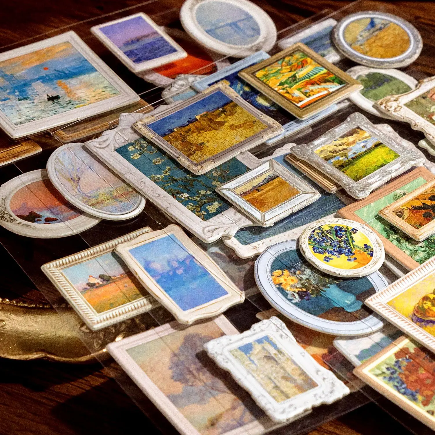DIY Journaling Stickers 3D Famous Painting Art Decorative Decals for Scrapbooking Vintage Oil painting Die Cut Cardstock Labels