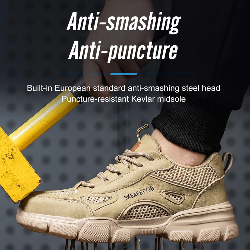 Arbeits schuhe hohl atmungsaktiv Stahl Zehen stiefel leichte Sicherheits arbeits schuhe rutsch fest für Männer Frauen männliche Arbeit Sneaker – Detail 4