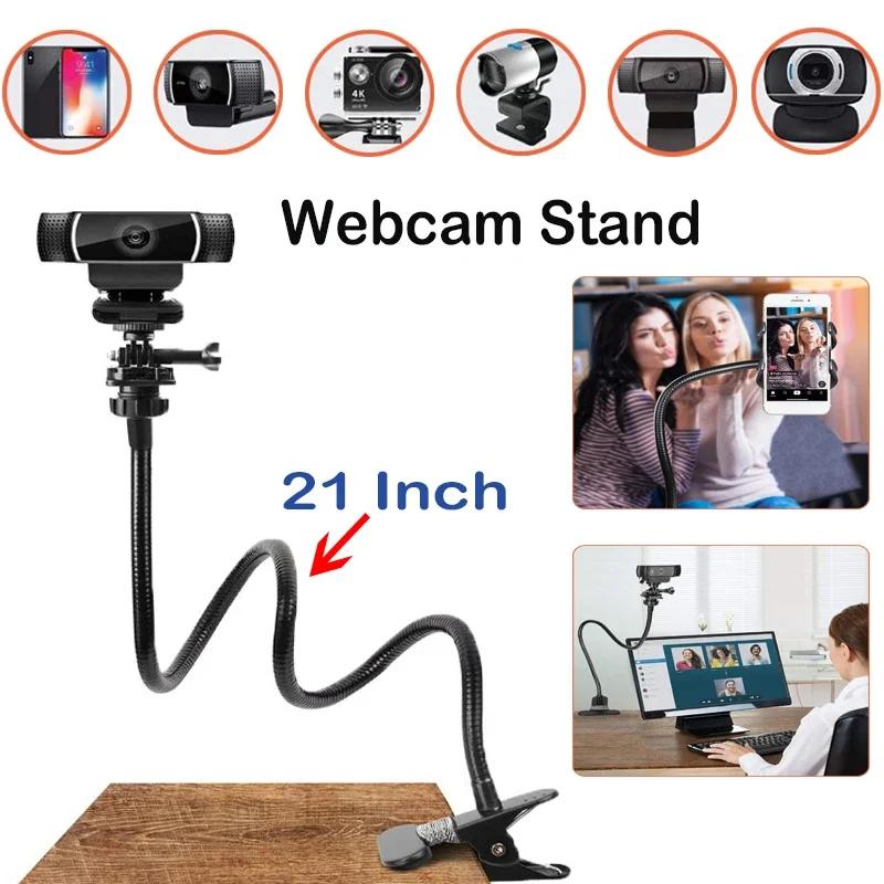 Flexible Desk Mount Gooseneck Camera Bracket Desk Jaw Clamp Flexible Gooseneck Stand for Logitech/Webcam Brio/iPhone/Android