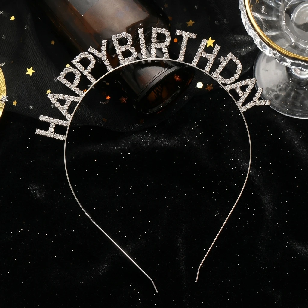 Crystal Rhinestone Happy Birthday Letter Headband Party Hair Accessory for Adults and Kids