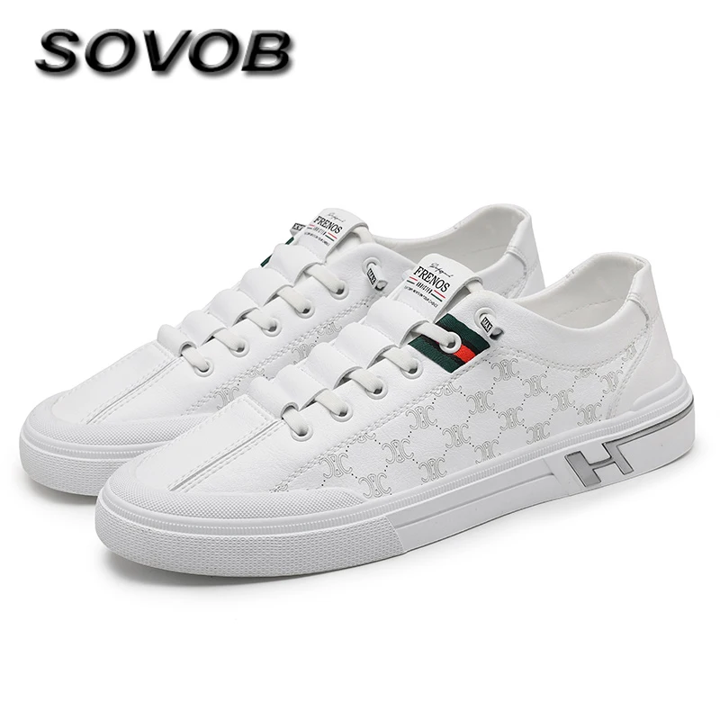 

Hot Selling White Casual Skate Shoes Men Brand Sneaker Slip-On Flat Male Vulcanize Shoes Comfortable Low Leather Shoes For Men