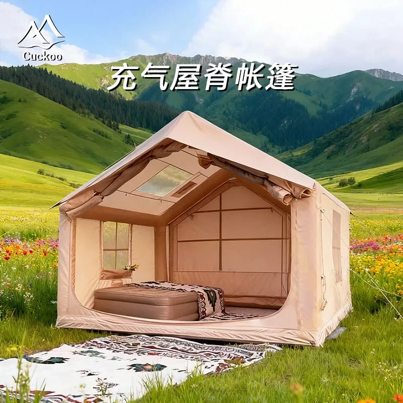 8 flat infla ridge tent, outdoor 3-4 people por quick-opening sunshade and rainproof double skylight camping inflatabl
