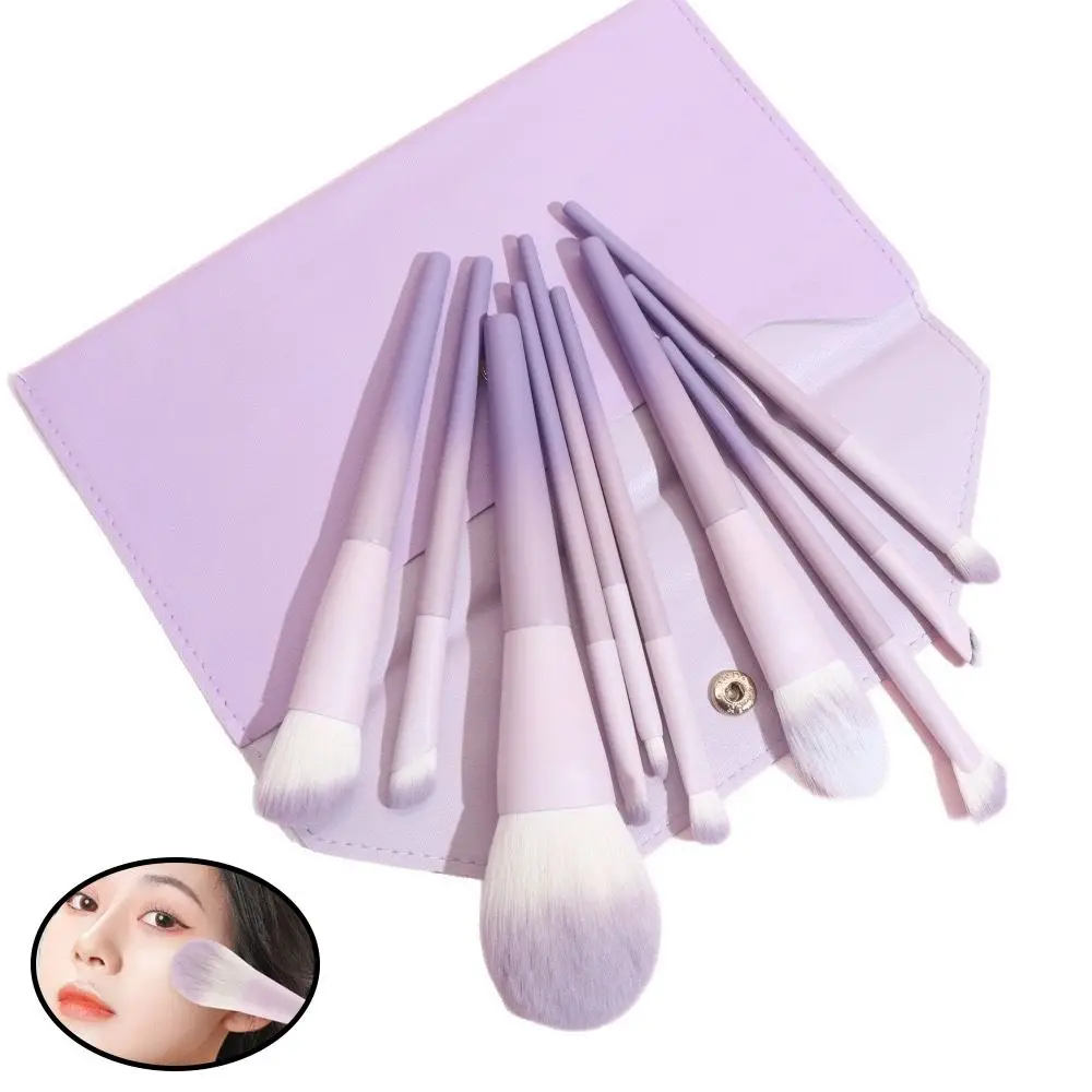 10Pcs Fashion Super Soft Makeup Brush Set Synthetic Hair Easy to Clean Blush Brush Edge Eyeliner Brush Novice Beginners