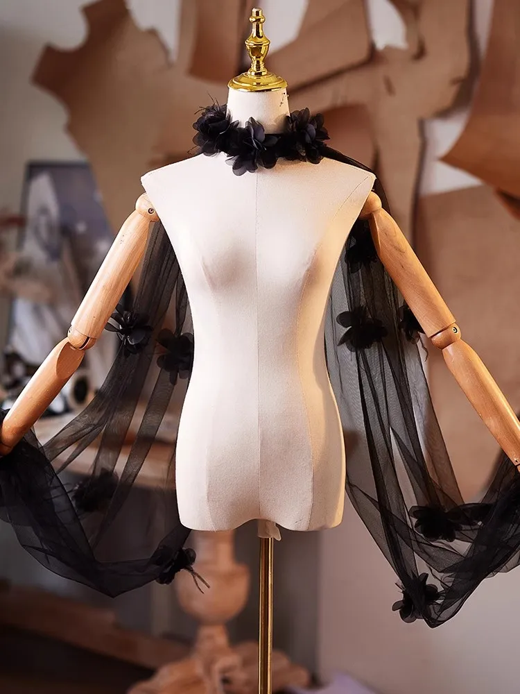 المرأة زهرة سوداء شبكة الباشمينا أداء الإناث عرض الحفلات شال عباءة طوق R2672