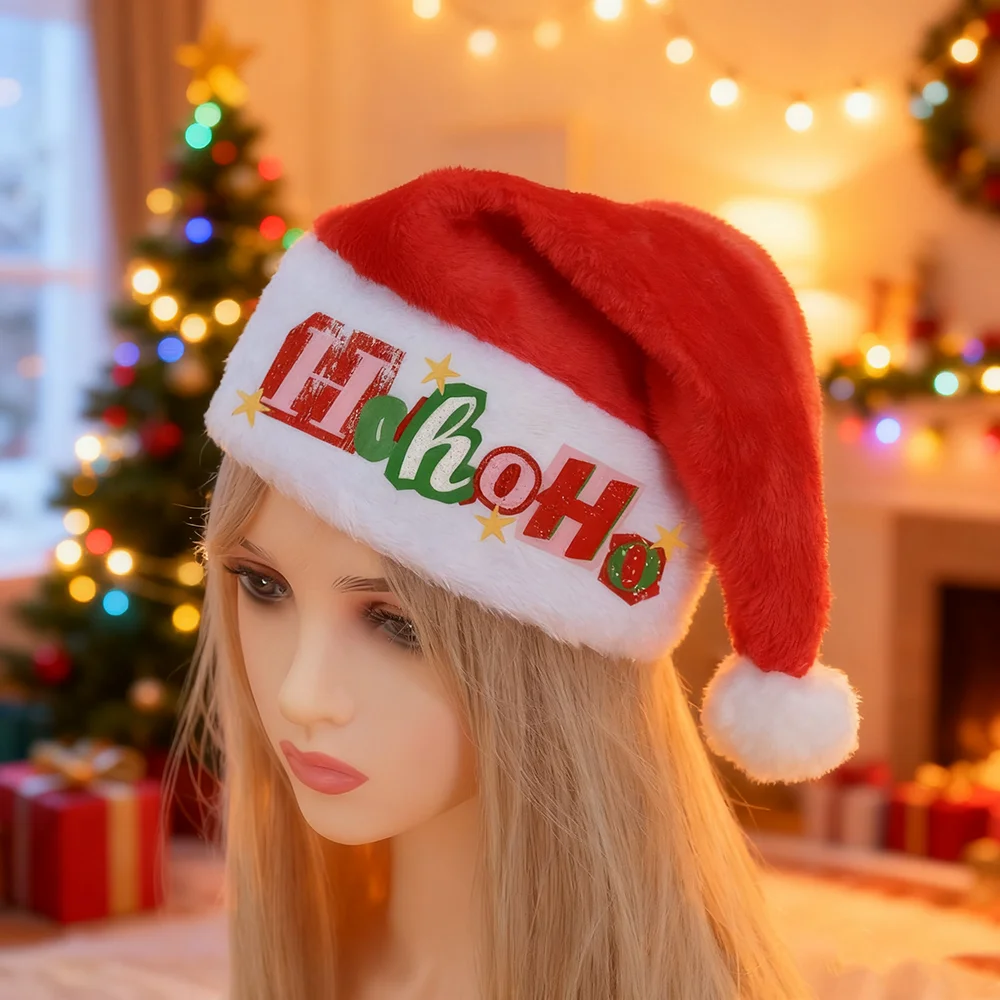 Samt HoHoHo Weihnachtsmütze Erwachsene Kinder Familie Weihnachten Weihnachtsmann Mützen Weihnachten Neujahr Hüte Winter Urlaub Party Zubehör