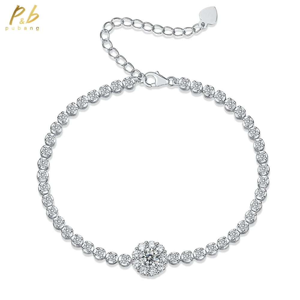 

PuBang Fine Jewelry 925 Sterling Silver 3EX VVS1 D Color 5 MM Real Moissanite Diamonds Gems Flower Bracelet Bangle Wholesale