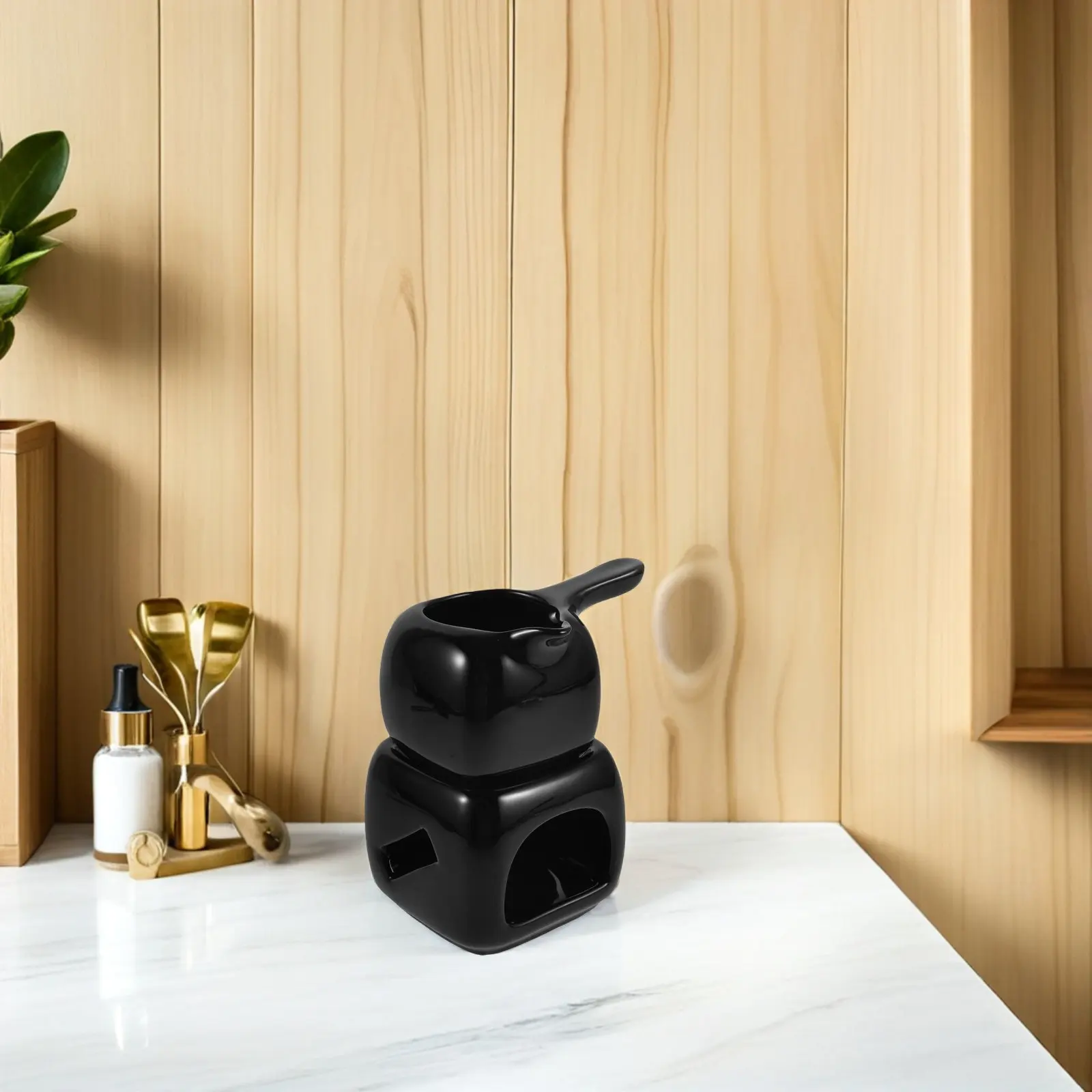 Ceramic Essential Oil Burner Aromatherapy Diffuser for Home Bedroom Spa Wax Melt Warmer Black