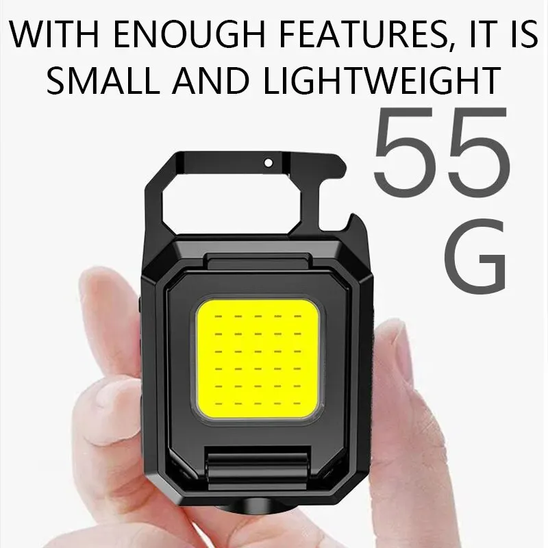 COB Work Light USB Rechargeable Lamp Flashlight Mini Keychain Light with 90° Foldable Side Lights Super Bright Portable Lanterns