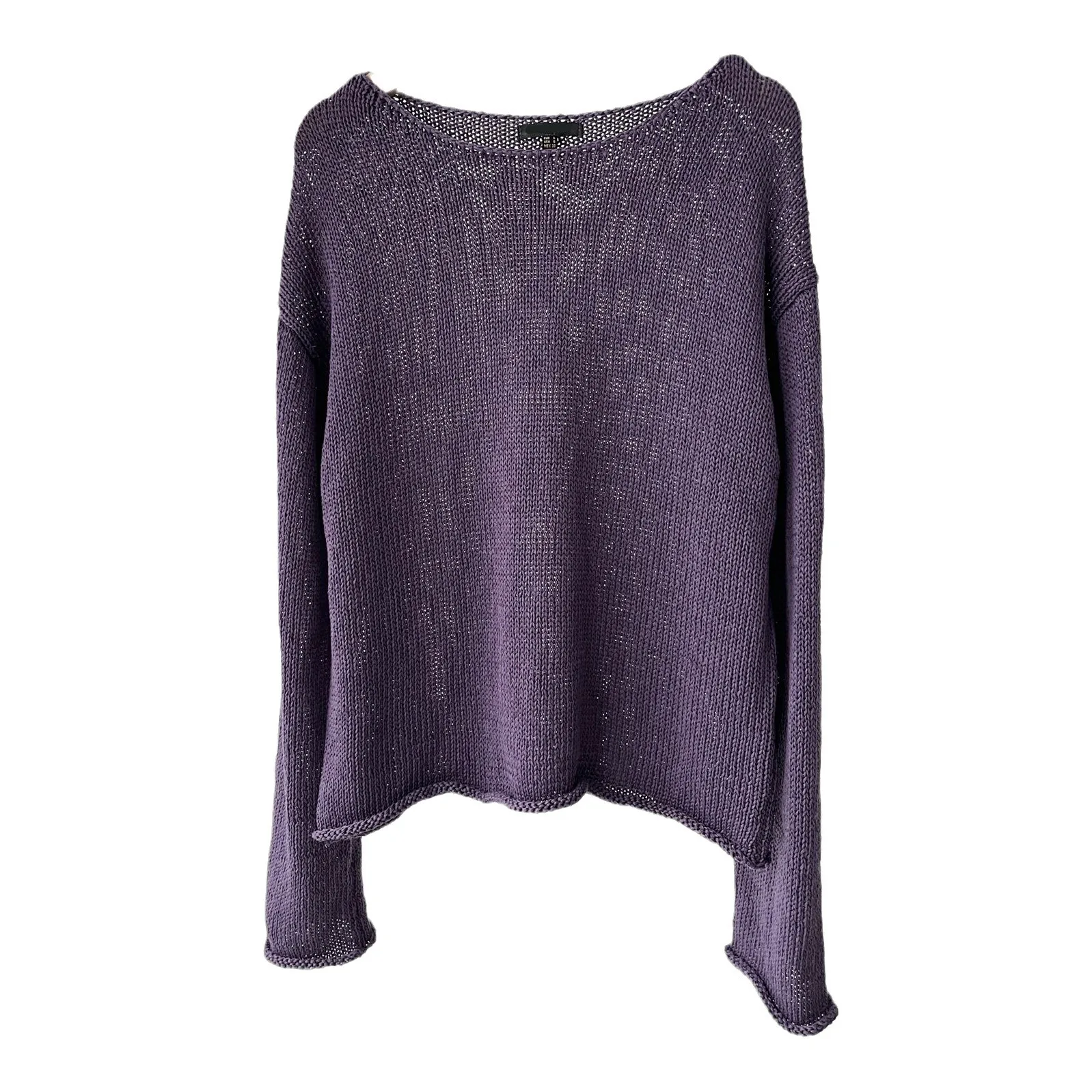 Women's Spring and Autumn New French Purple Yulette Light Crew Neck Sweater Long Sleeve Knitted Sweater