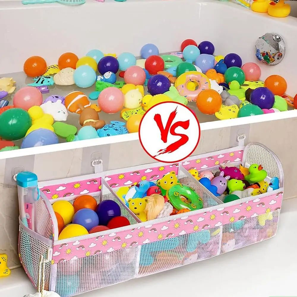 대형 개구부 욕실 장난감 보관 가방 3 구획 빠르게 건조 목욕 장난감 주최자 대용량 쉬운 정렬