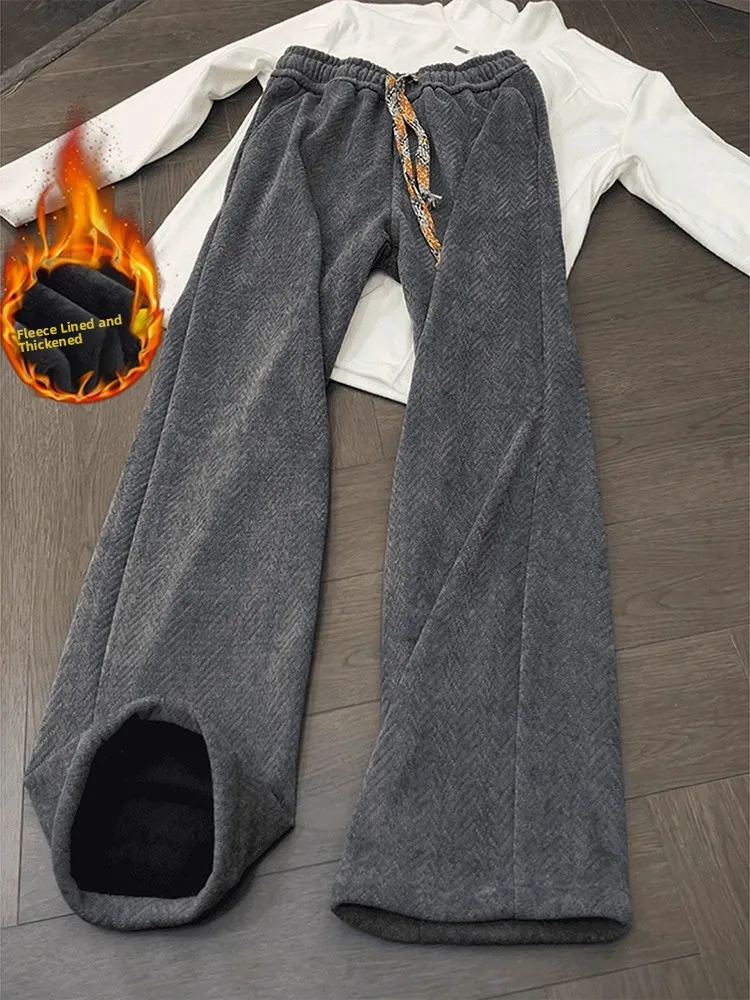 

Deep ey Tweed Fce Lined Knitted Casual Sports Pants Men's Winter Straight Leg Joggers Comfortable Elastic Waist Trousers