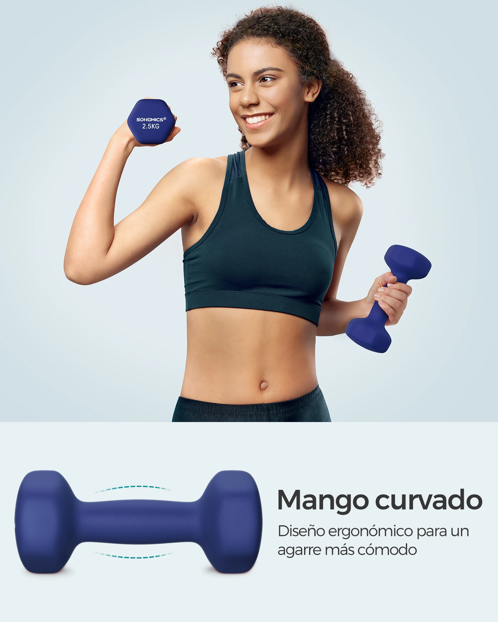 مجموعة SONGMICS مكونة من دمبلين، 2 × 2.5 كجم أوزان يدوية مع طلاء من النيوبرين، زوج دمبل سداسي، تمرين منزلي، أزرق هاربور