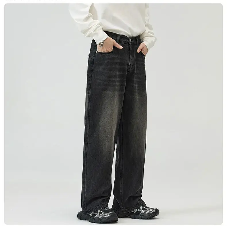 American Retro Washed Loose Straight Jeans Men's Loose Fashion Pants Gradient Pockets Korean Version
