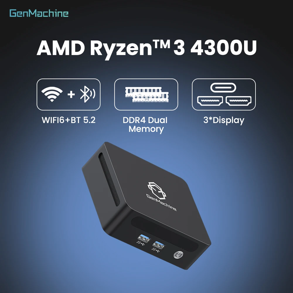 

GenMachine Mini PC AMD R3 4300U Windows 11 Ryzen 3.7GHz DDR4 PCIe 3.0 Wifi6 BT5.2 Pc Gamer Diy Gaming Computer 4 Core 8 Thread