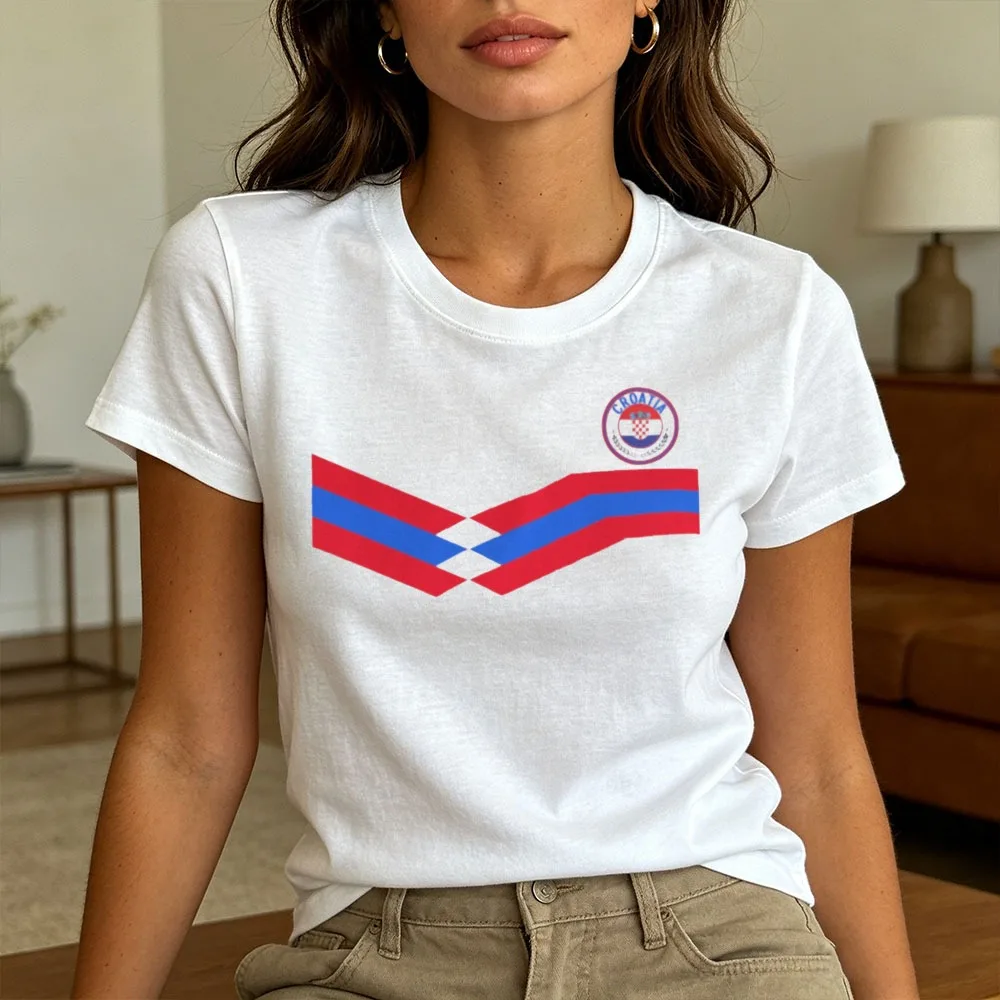 Croatia Football T-Shirt New Style Retro Strip Retro Fashion Croatia Flag Clothes Women Graphic Print Daily Life Clothes