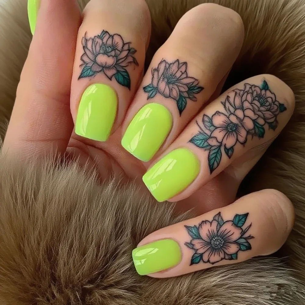 

48Pcs Shiny Tender Green Short Square Acrylic False Nail With Glue Sticker Press On Fake Nails Tip DIY Finger Manicure Accessory
