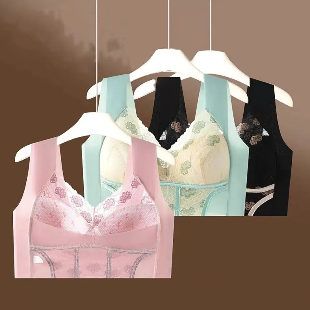 

Sweet Close-fitting Wireless Deep V Bra Anti-sagging Big Cup Brassiere for Women Shockproof Lingerie Seamless Lace Bras Gifts