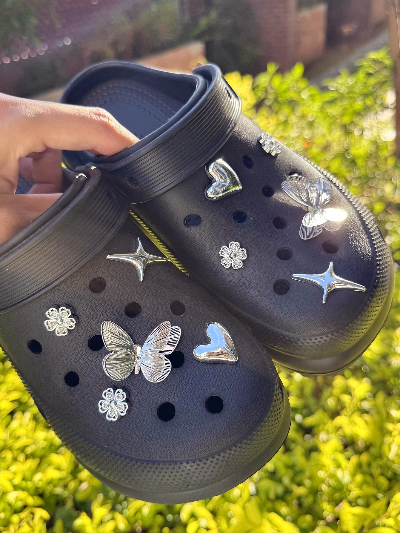 12 silver (iron plate butterfly, heart, flower, star) shoe buckle DIY decorations, multi-functional shoe clip accessories suitab