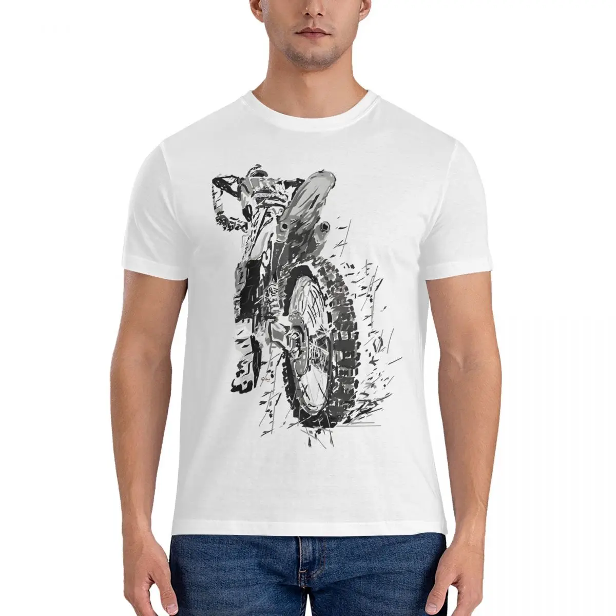 Crazy Motocross T-Shirts for Men O Neck Pure Cotton T Shirts Bike Racing Short Sleeve Tees Printing Clothes