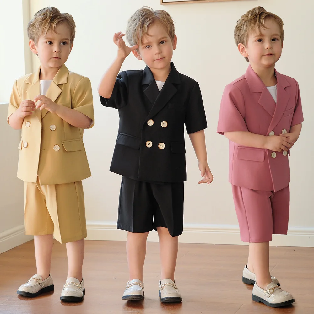 Child Fashion Summer Short Sleeve Suits Set Boys Green Summer Photography Suit Elegant Kids Boys Wedding Suit Outfits Boys' Suit