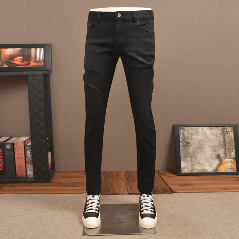 

Новые дизайнерские модные мужские джинсы высокого качества, черные эластичные облегающие винтажные джинсы, мужские повседневные джинсовые брюки Y2K, брюки для отдыха