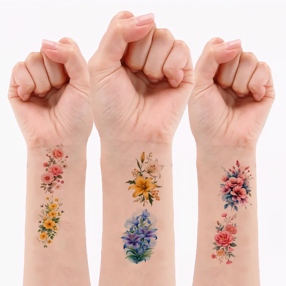 

28 шт., временные татуировки, татуировки-бабочки, красочные цветочные татуировки, водонепроницаемые, долговечные наклейки для тела для рук, мужчин