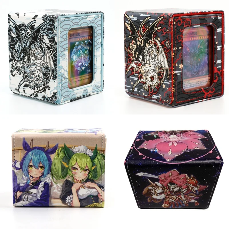 Yu Gi Oh Card Box Sky Striker Ace Blue-Eyes White Dragon Anime Game Tcg Ptcg Trading Card Storage Box Pu Leather Collection Box