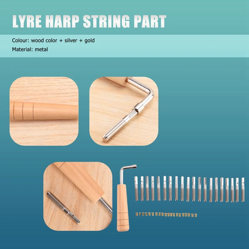 20 Pcs Tuning Pin Nails And 20Pcs Rivets,With L-Shape Tuning Wrench,For Lyre Harp Small Harp Musical Stringed Instrument