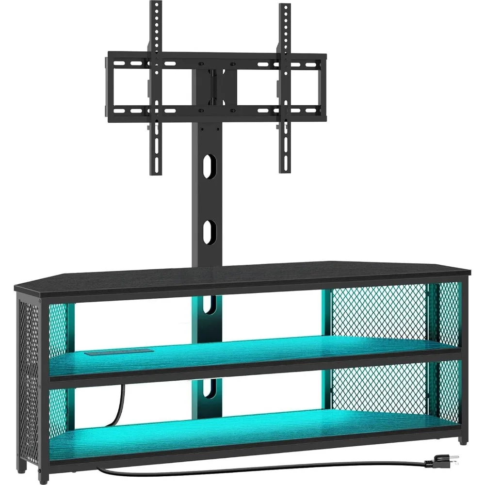 

TV Stand with Mount and Power Outlet, Swivel TV Stand with LED Lights for 32/45/55/60/65/70 inch TVs, Black Entertainment