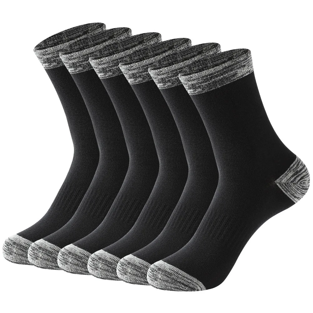 Chaussettes de sport 100% coton pour homme, lot de 6 paires, longues, noires, blanches, grises, pour la course à pied, la randonnée, collection automne et hiver