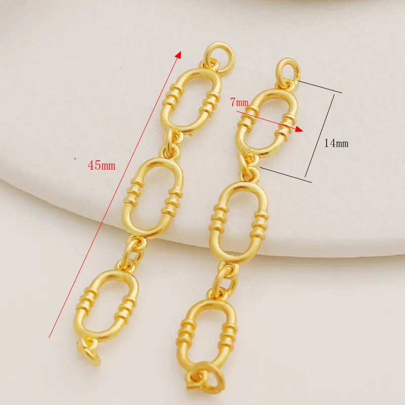 18k Gold-plated Matte Gold Inlaid Zircon Rectangular String Triple Pendant DIY Jewelry Accessories Oval Necklace Bracelet