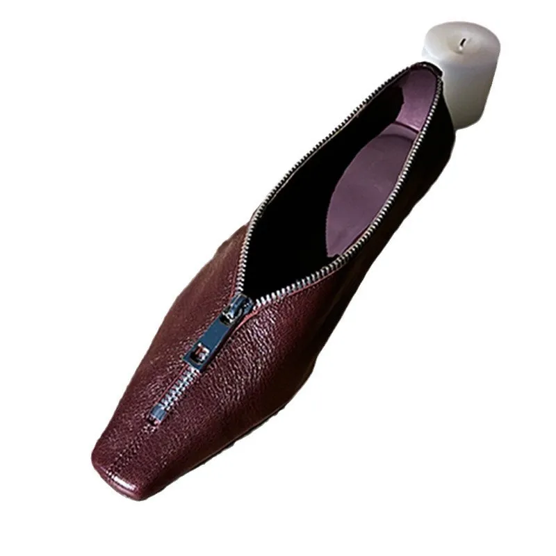 

40 Designer Women Flats Loafers Shoes Square Toe Elegant Zipper Leather Shoes Trend Dress Party Oxford Winter Chaussures Female